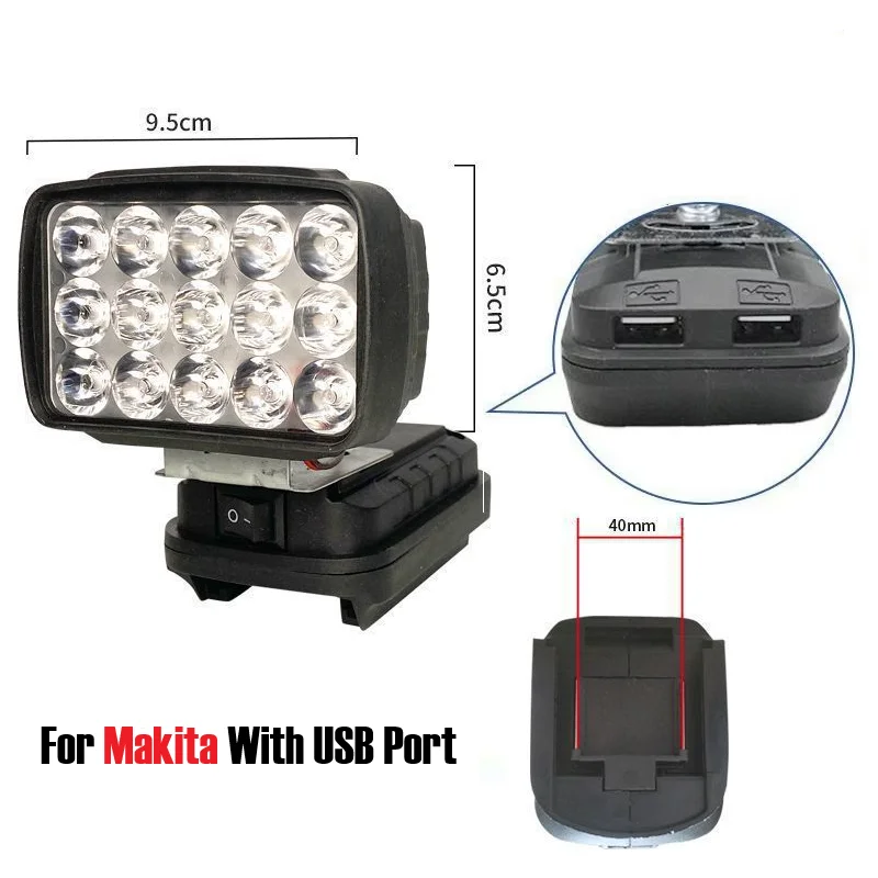 

Portable 15 Beads LED Working Light Spotlight Lamp Hand Lantern With USB Charger Switch Flashlight For Makita 18V Li-ion Battery