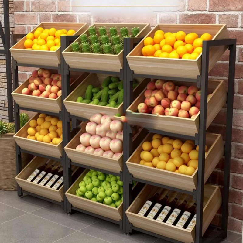 New Supermarket Grocery Vegetable And Fruit Display Rack Multi-layer Dried Fruit Snack Display Rack Steel Frame Customized
