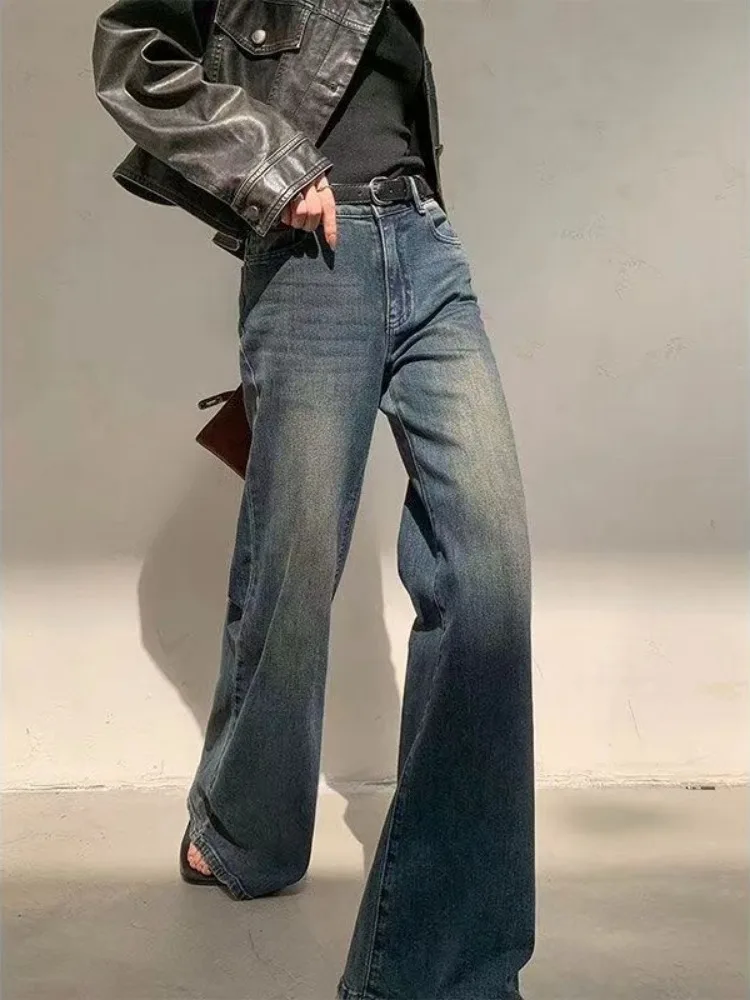 Deeptown Y2k Blue Flare Jeans für Frau Vintage weites Bein Jeans hose weiblich in voller Länge Baggy Pantalones Vaqueros Mujer Frühling