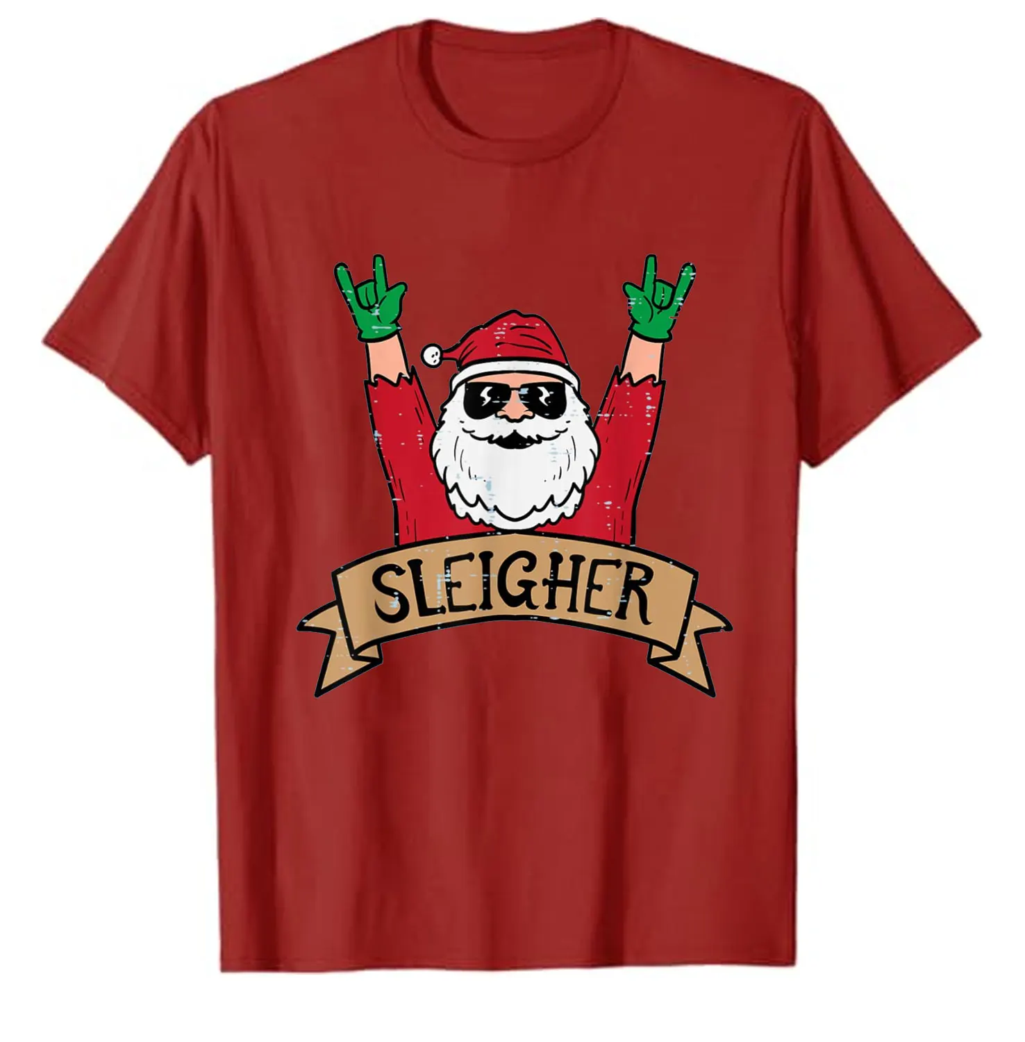 Merry Christmas Sleigher Cartoons Santa Rock Xmas Music Festival Rocker Men Women T-Shirt Hipster Street Fashion Short-sleev