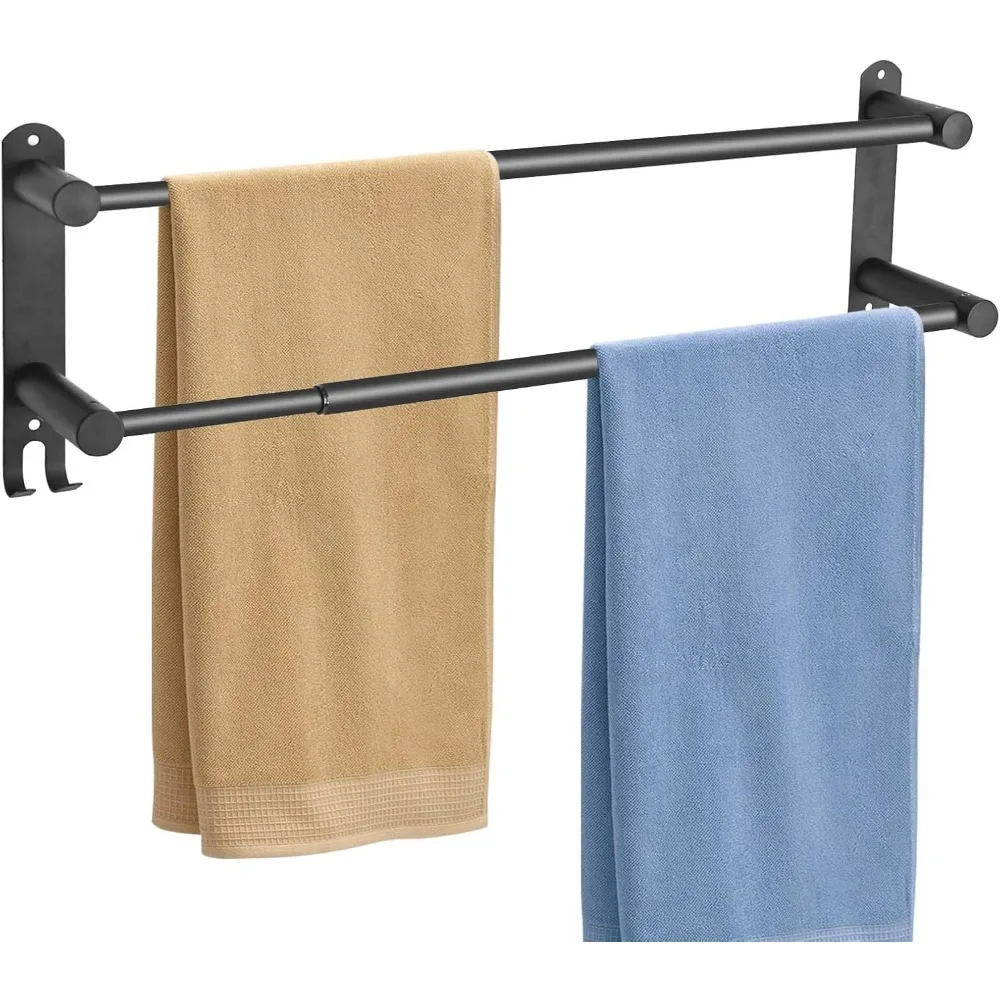

Вешалки для полотенец для ванной комнаты, регулируемый двойной держатель для полотенец 28 дюймов, черная вешалка для полотенец с крючком, черные вешалки для полотенец для ванной комнаты