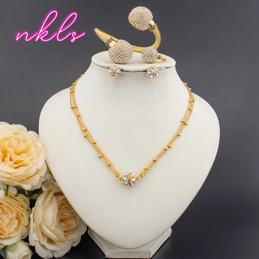 Plated Bridal Jewelry Set for Women – Necklace Earrings Bangle Ring, Luxury Wedding Jewellery Woman Gift