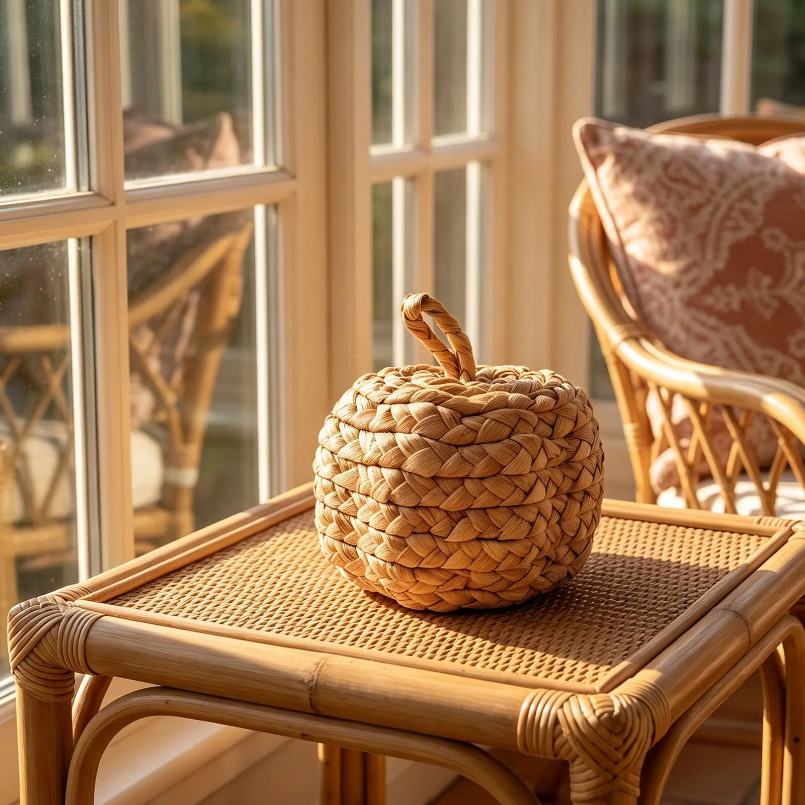Handmade Rattan Wicker Pumpkin Fall Decor 5.3 Inch Artificial Autumn Thanksgiving Table Centerpiece Rustic Indoor Pumpkin