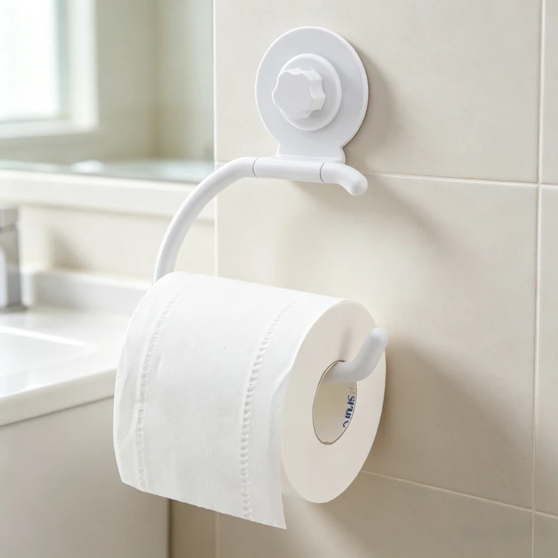 Suction-Cup Tissue Holder Multifunctional Towel Rack Sticks Without Leaving Marks Sturdy Durable Ideal for Bathrooms Kitchens
