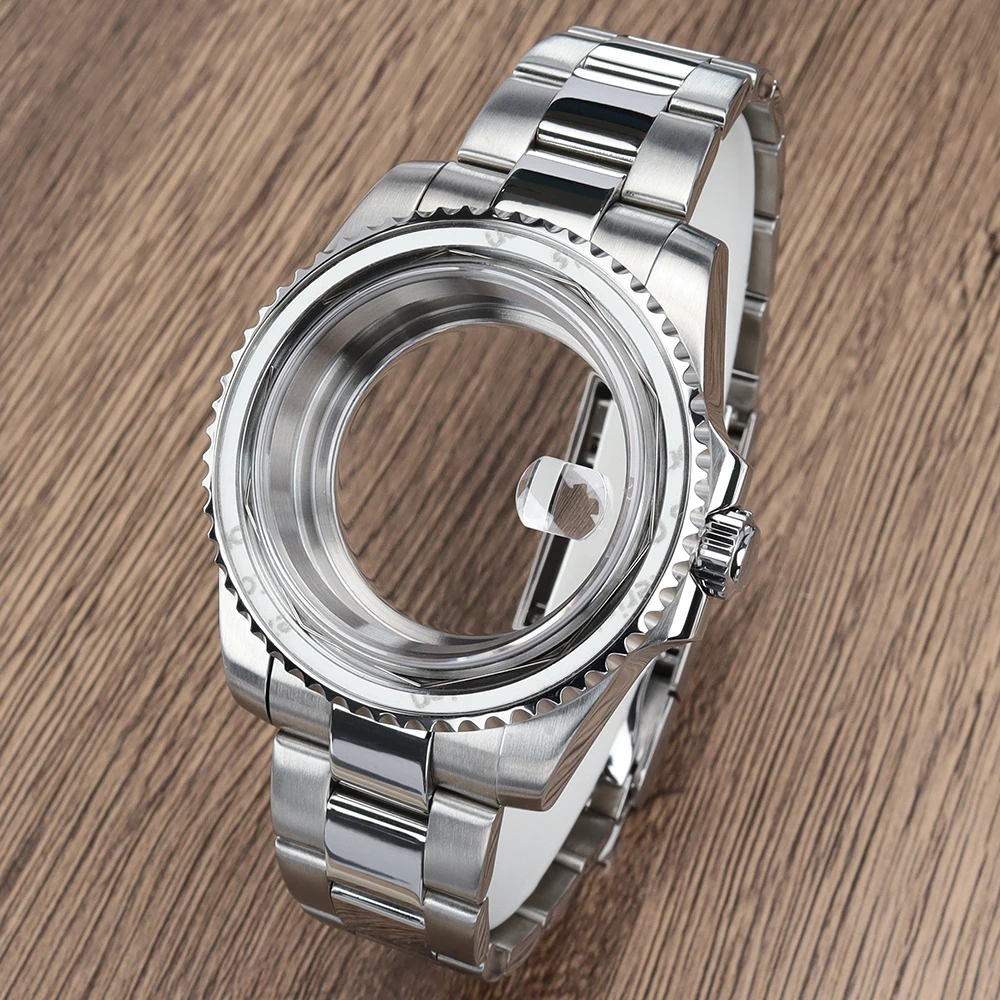 

Case 40mm NH35 Watch Case Silver Stainless Steel for NH34 NH35 NH36 8215 2824 PT5000 Fit 38*30.5mm bezel SUB Yacht GMT Watch DIY