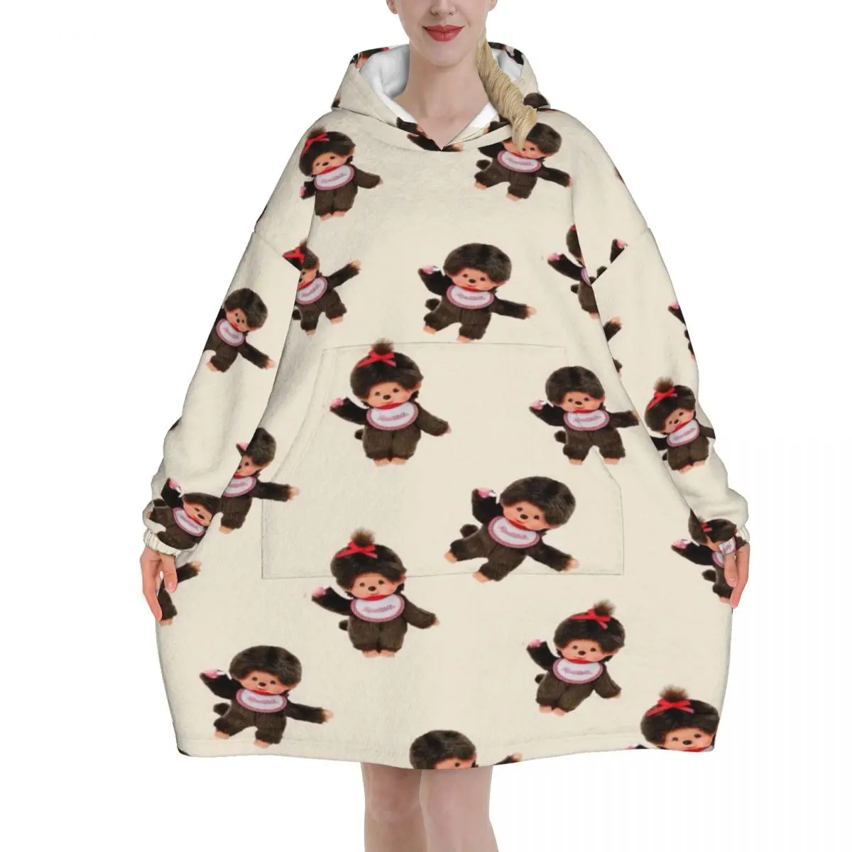 Oversized Monchhichies Wearable Blanket Gifts for Women Men Ultrasoft Plush Warm Sweatshirt Blankets With Pocket