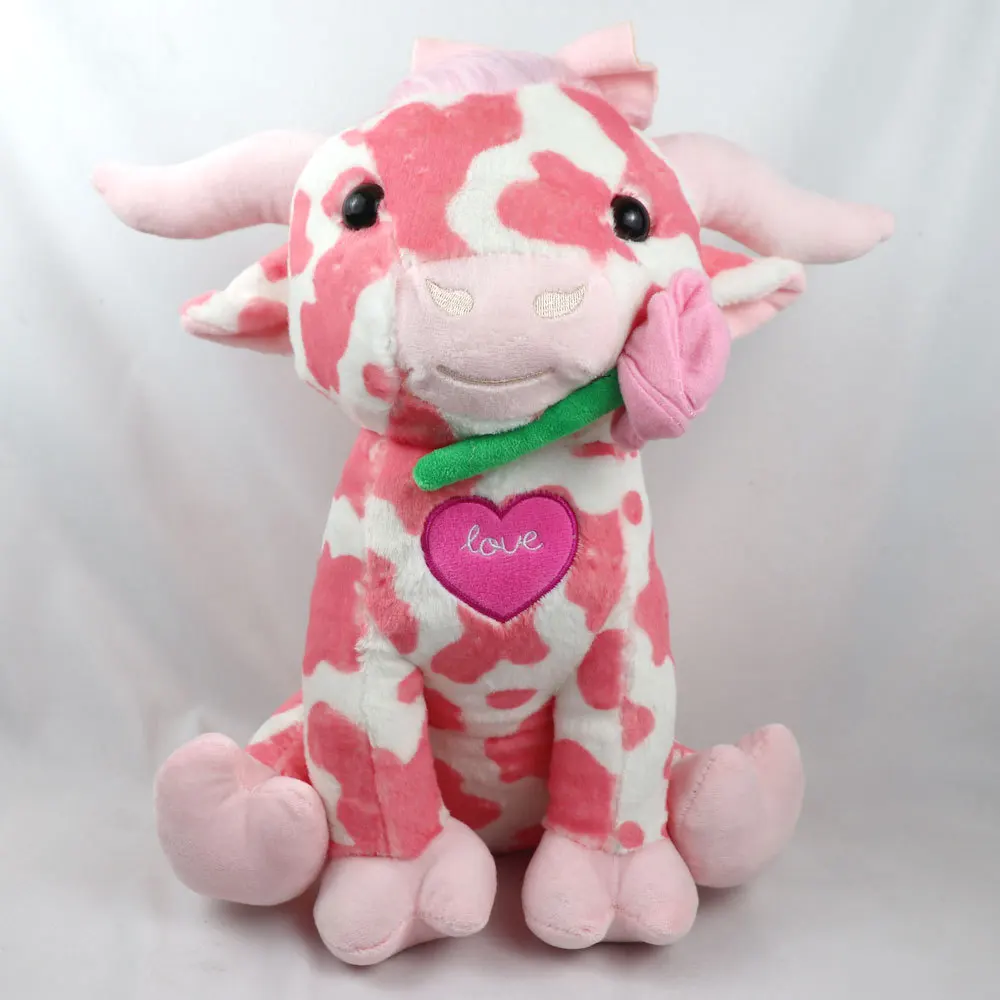 Pink Cow Plush Toy Stuffed Animal Pink Spotted Cattle Doll Soft Farm Animal Plushie Cute Birthday Gift Valentine Home Decoration