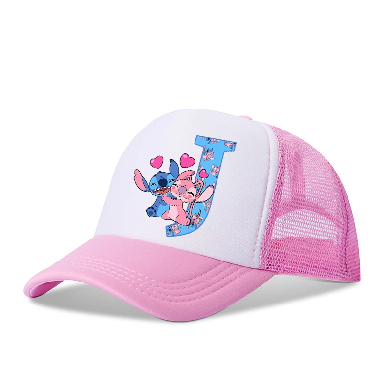 Stitch Disney Ragazzi Ragazze Berretti da baseball Lettere AZ Bambini Estate Cappello in rete traspirante Simpatico cartone animato Anime Sunbonnet