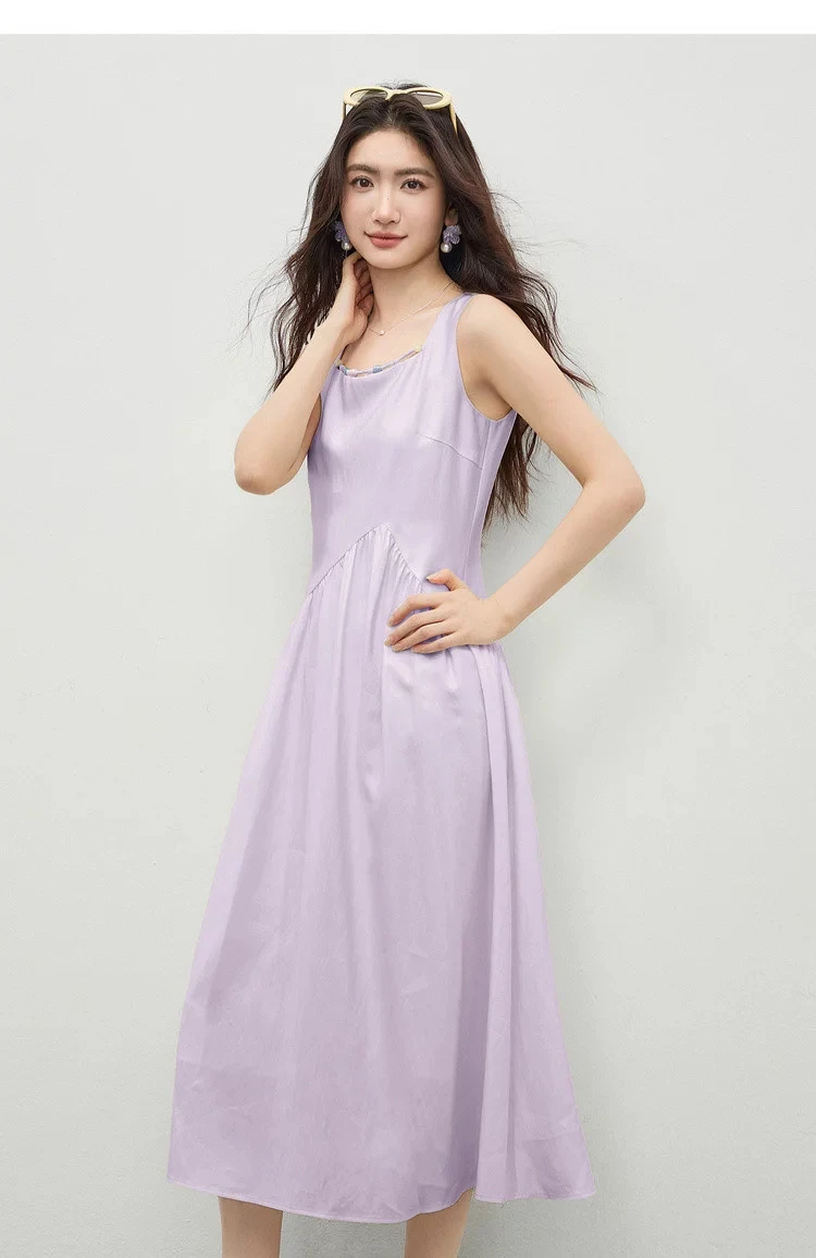 SENTUBILA Damen Ärmelloses Midikleid 2026 Sommer Elegantes Minimalistisches Ausgeschnittenes Perlenbesetztes Kleid mit Quadratischem Ausschnitt und Plissee-A-Linie 162LP6225 – Detail 22