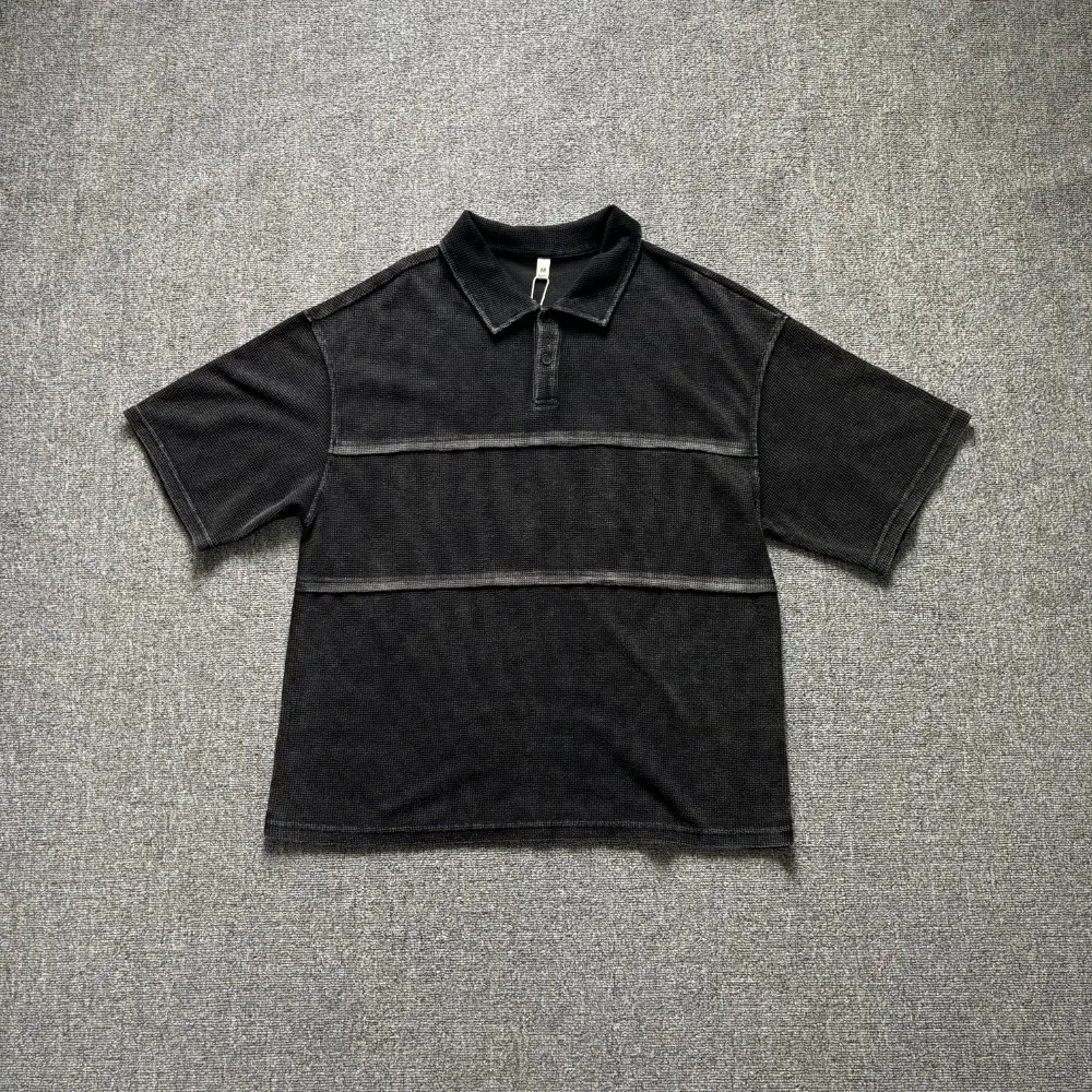 

Men's Oversized Polo Shirt Vintage Washed Patchwork Short Sleeve Lapel T-shirt Casual Streetwear Breathable Summer Tops for Men