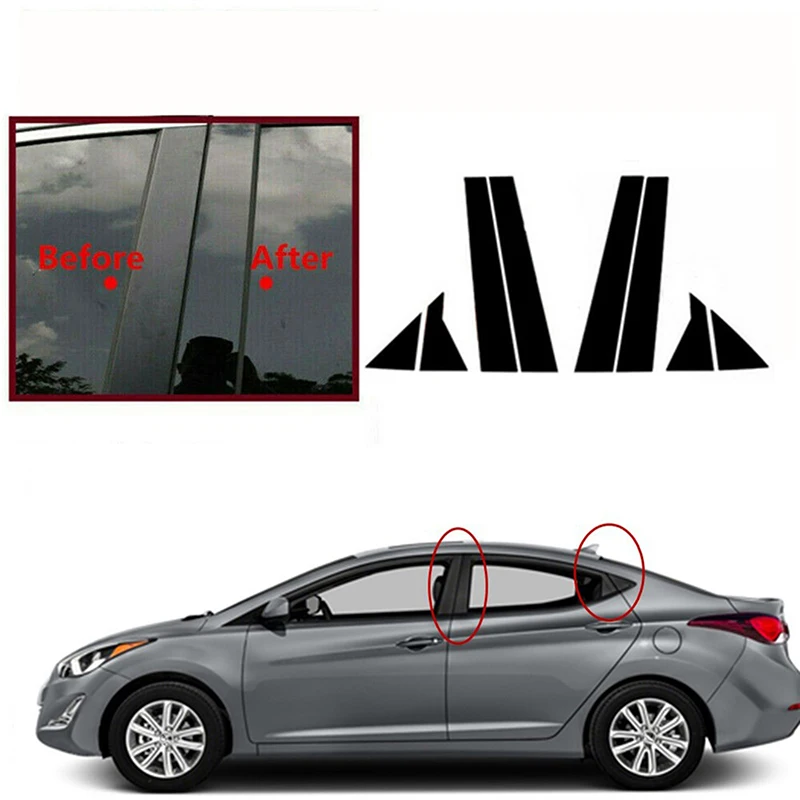 Black/Silvery Car Window Decal Cover Door Pillar Posts Trim Sticker Accessories Fit For Hyundai Avante i35 Elantra 2011-2016