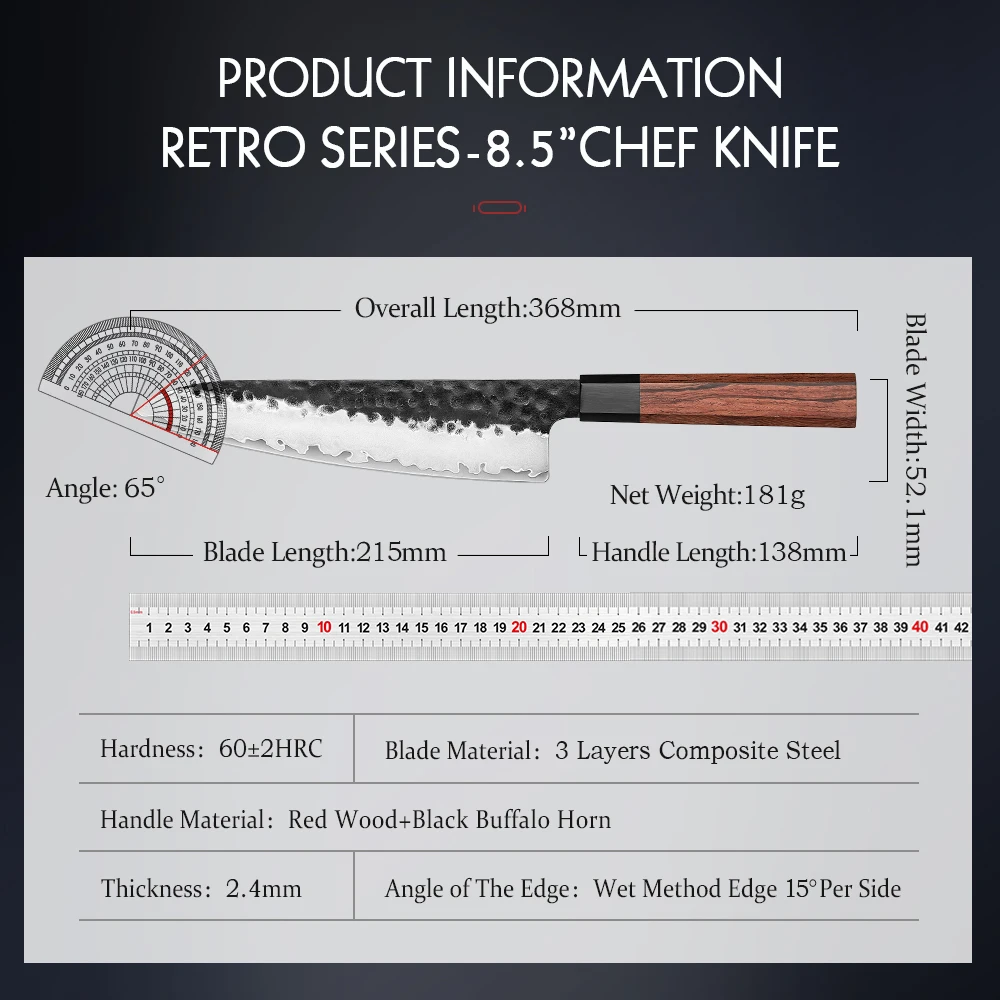 HEZHEN 8.5 Inches Chef Knife Three-layer Composite Steel Stainless Steel High Quality Cook Knife Kitchen Knives Razor Sharp