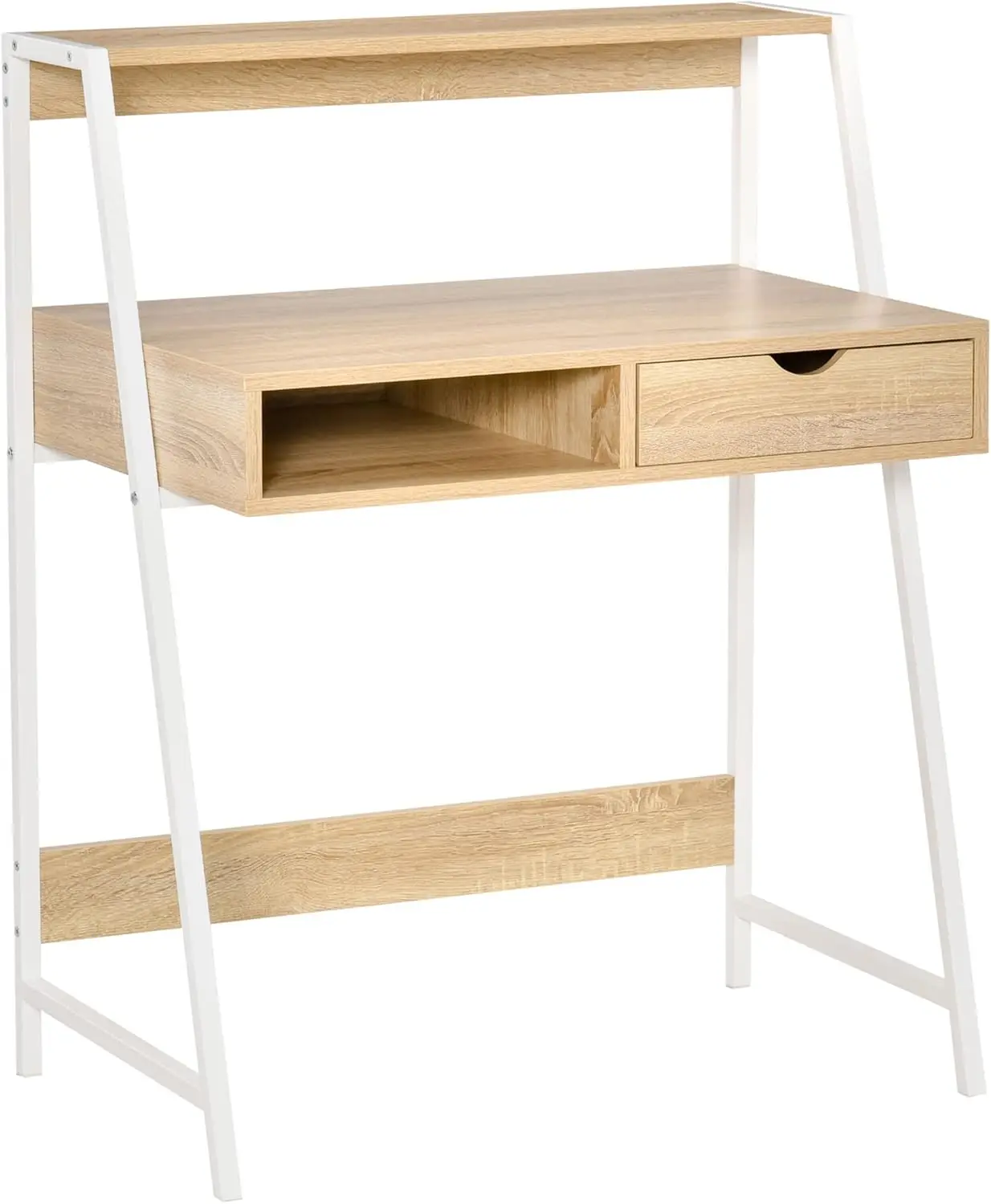 

Modern Home Office Desk,Space Computer Workstation with Drawers,Shelf Storage,Natural Wood Finish - Functional Writing Table