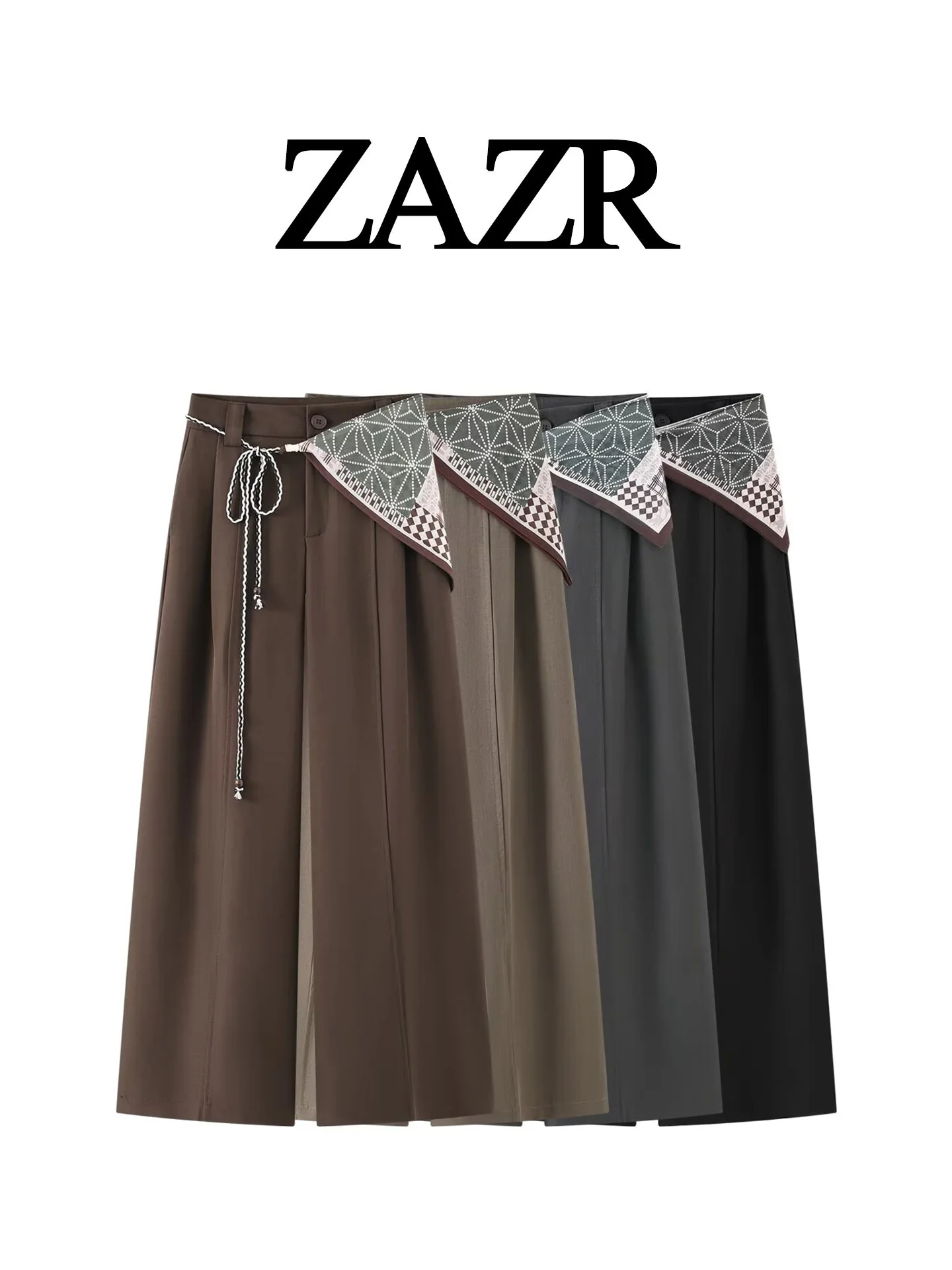 Elegant Long Wide Leg Pants for Women Button Detail Belted Pocket Decor Slimming Figure European Style Natural Waist Polyester