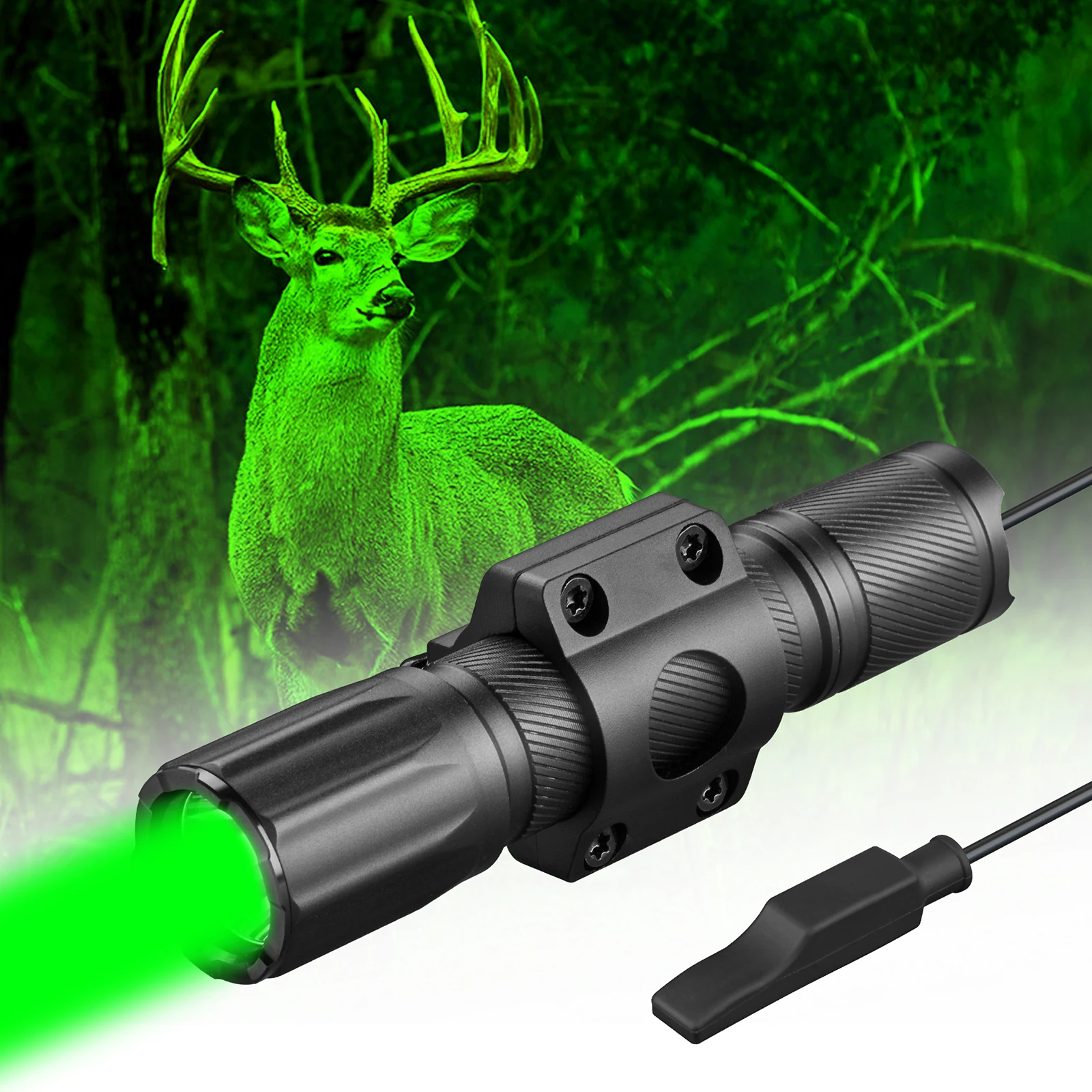 

ANEKIM HL25 Green LED Flashlight, Rechargeable 18650 Battery, IPX68 Waterproof Portable Torch, Hunting Coyote and Wild Boar