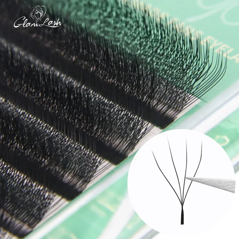 GLAMLASH W Shape Bloom 3D 4D 5D 6D pestañas, floración automática, ventiladores de volumen prefabricados, extensiones de pestañas naturales suaves