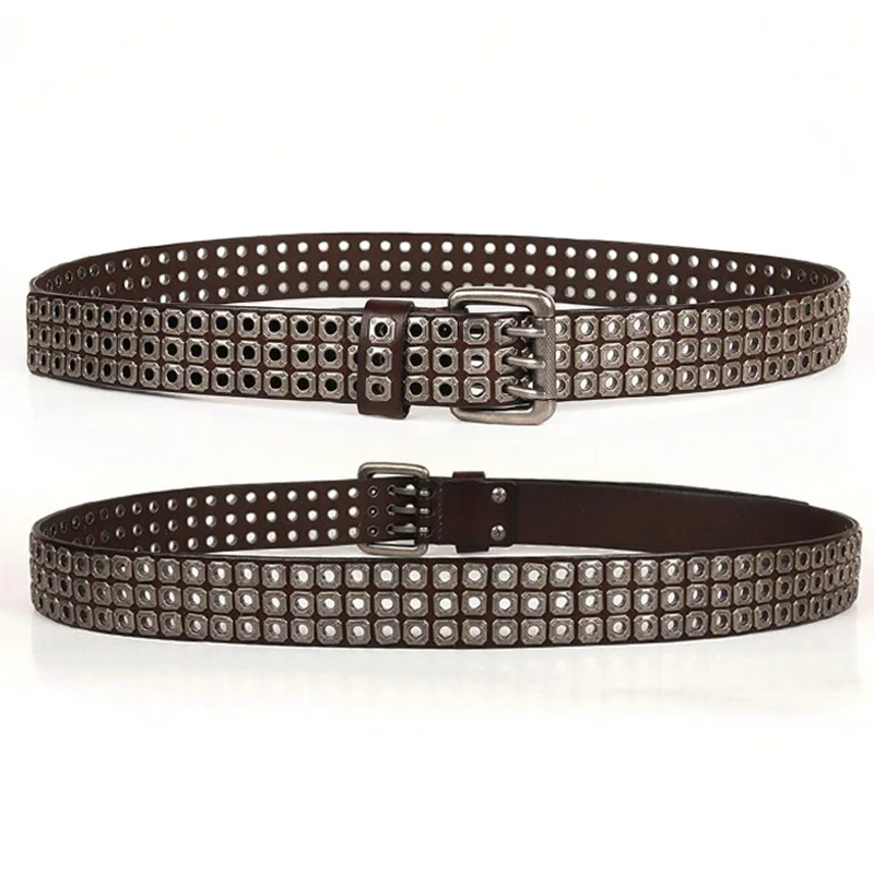 PU Leather Punk Style Biker Metal Rivet Belt Man Buckle Vintage Rock Rivet Pin Buckle Cowhide Luxury Waistband