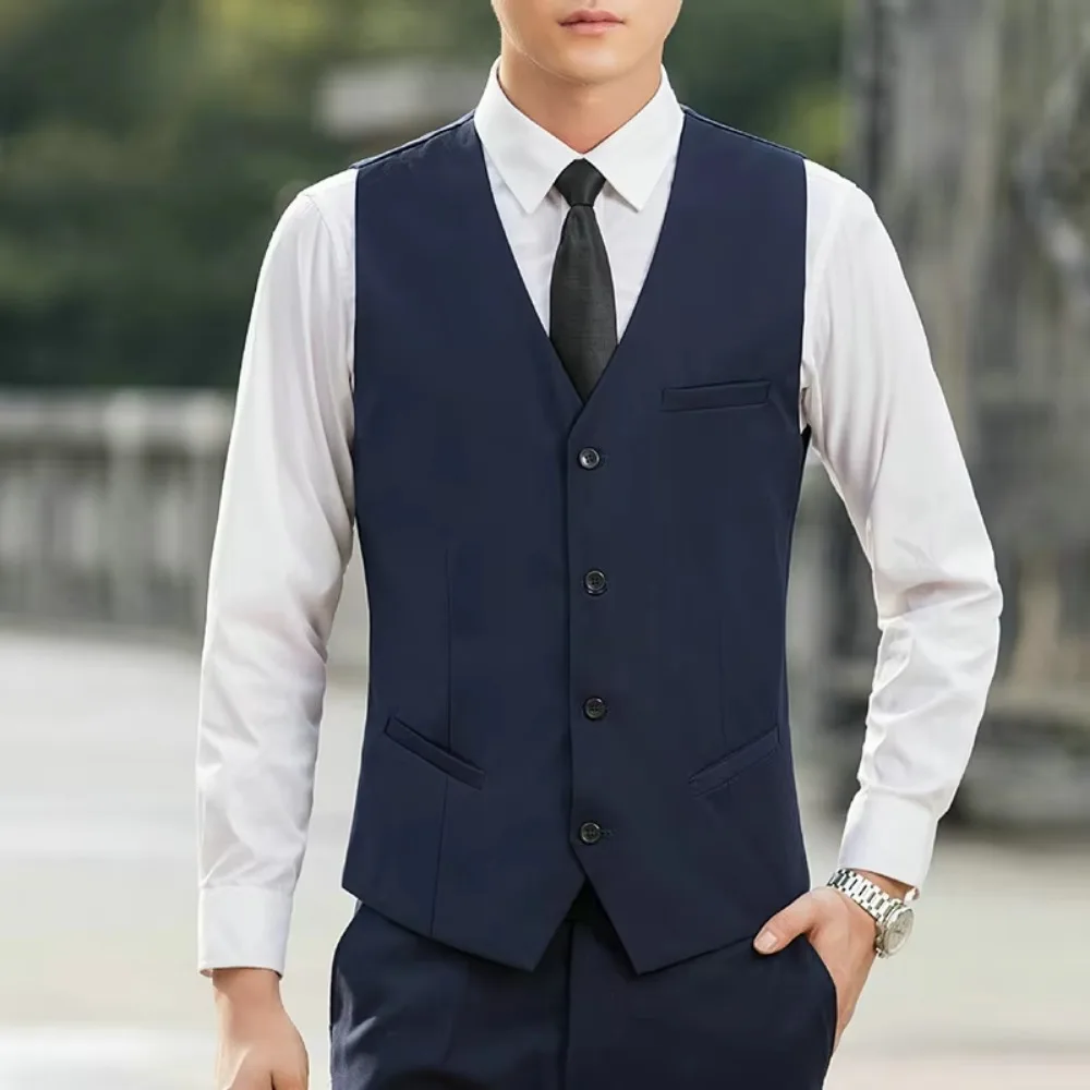 2024 New Authentic Korean Men\'s Slim Waistcoat Suit Vest Vest Best Man Professional Vest Coat Black Vest  Victorian