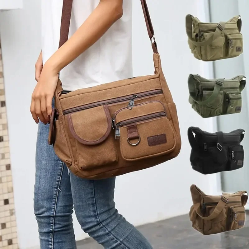 Men's Canvas Shoulder Bag Casual Tote Travel Crossbody Bag Luxury Messenger Bag High Quality Fashion Handbag Chest Bag