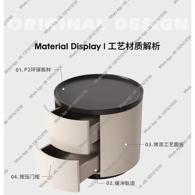 

WX Bedroom Minimalist Round Bedside Table Cream Style New Bedside Table Small Storage Cabinet Designer Model