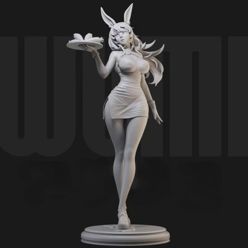 1/24 Scale 75mm Resin Figure Assembly Model Kit Chinese Style Bunny Waiter Hobby Miniature Unassembled Unpainted Free Shipping