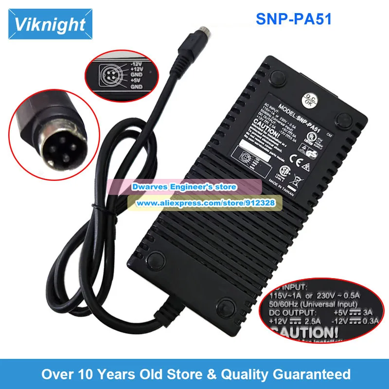 

SNP-PA51 AC Adapter 5V3A 12V 2.5A -12V 0.3A for Skynet 4-PIN 5-PIN 7-PIN Power Supply 115V 1A 230V 0.5A