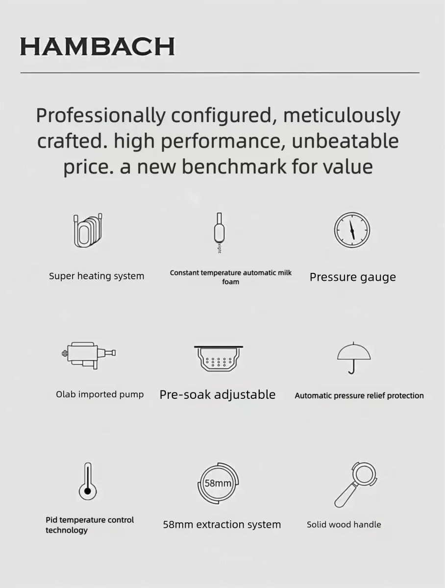 Hambach 7210 Halbautomatische Espressomaschine mit einer Pumpe, italienische Kaffeemaschine für das Heimbüro, kompakte Cappuccino-Brauausrüstung