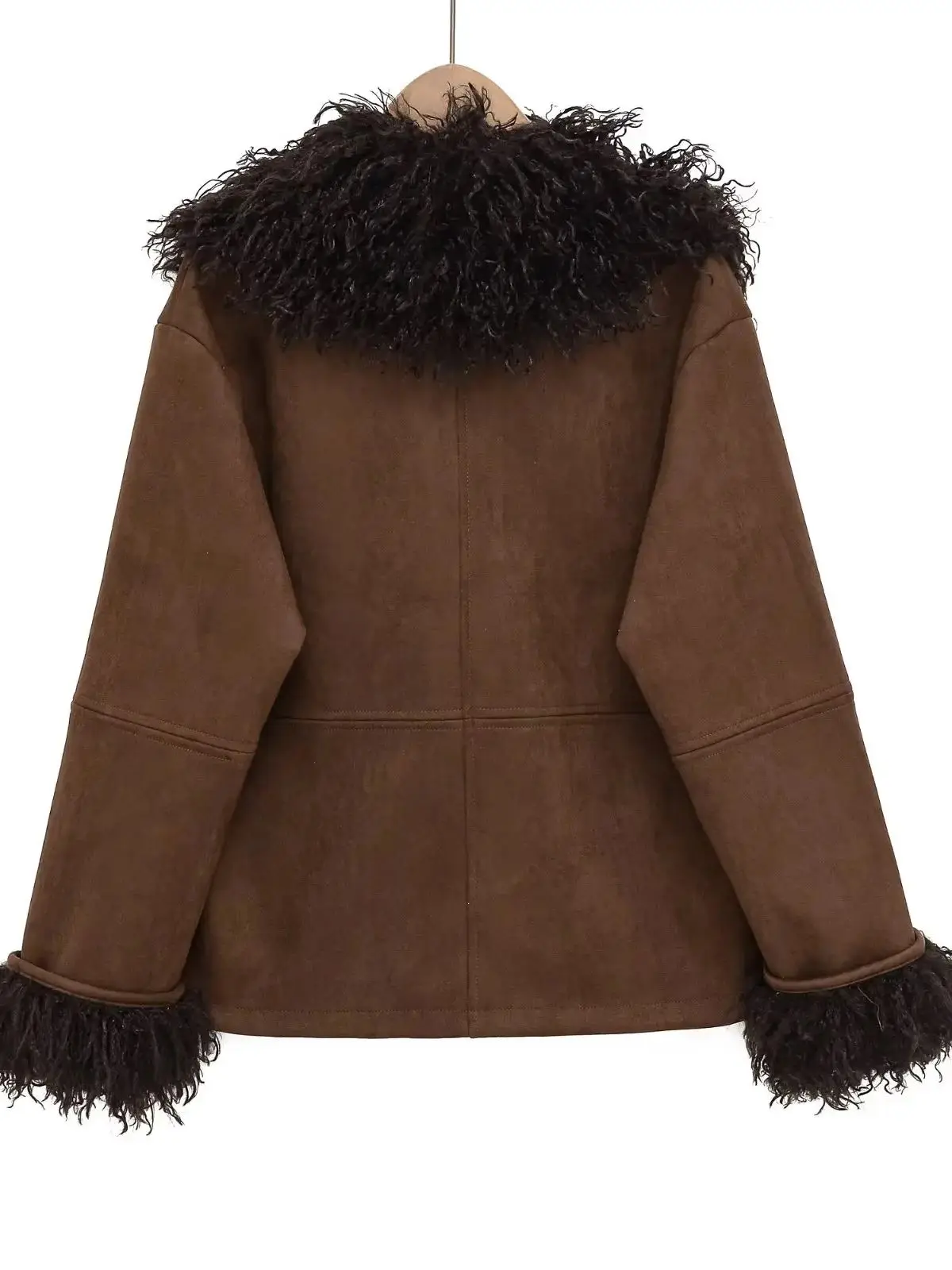 2025 Women's Elegant Retro Suede Faux Leather Sheep Fur Patchwork Jackets Lady Hot High Street Winter Warm Thicken Street Coats