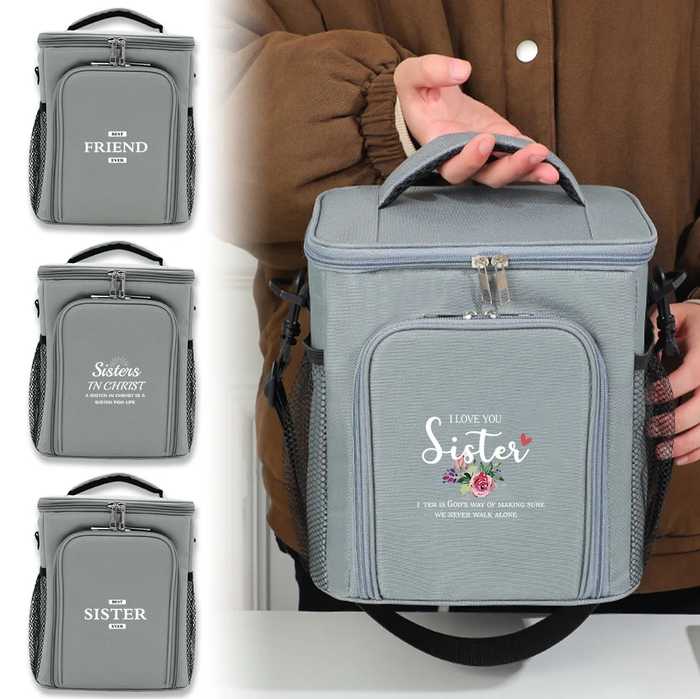 

Front Opening Double-layer Ice Pack Portable Outdoor Activities Travel Case Sister Printing Series Insulated Thermal Lunch