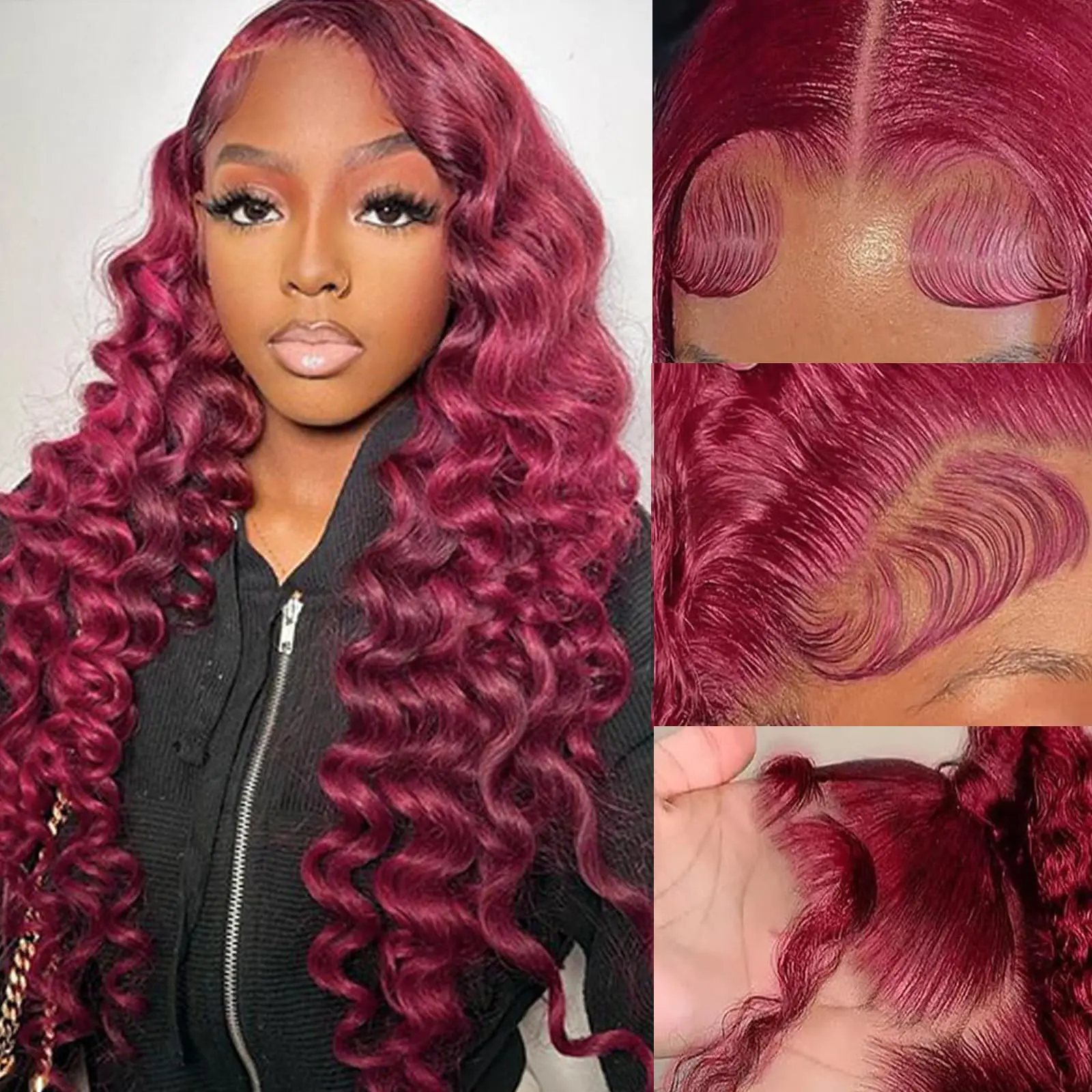 #99J Loose Deep Wave Wig Human Hair Wigs 13x4 HD Full Burgundy Color Lace Frontal Wigs Loose Wave Human Hair Pre Plucked 180%