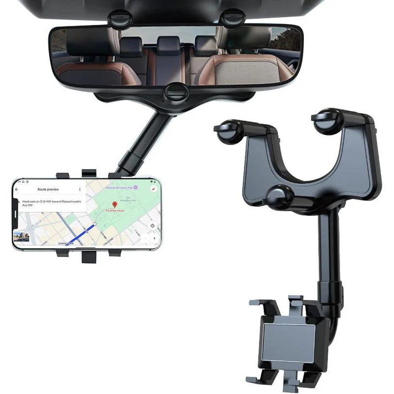 

Rear View Mirror Phone Mount - 360 ° Rotatable & Retractable, Fits 4-7in Cell Phones
