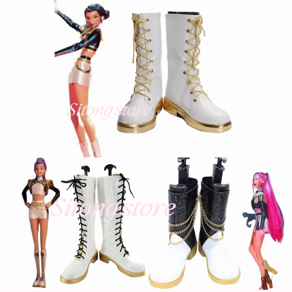 أحذية Kpop Huntrix Zoey التأثيرية شيطان الصيادين ميرا رومي التأثيرية للفتيات باللون الأسود والذهبي أحذية تنكرية لحفلات الهالوين