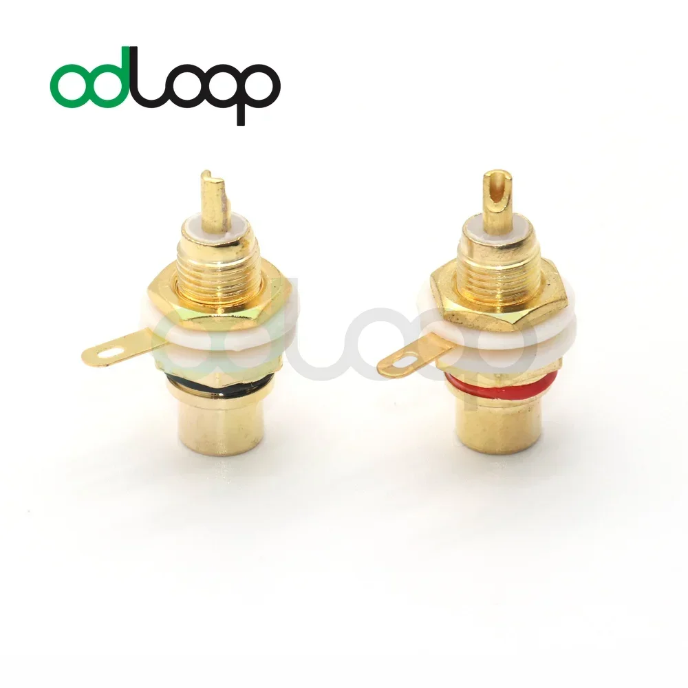 ODLOOP Gold Plated RCA Female Jack Socket Connector Lotus Head Welding Adapter Coupler 2Pcs