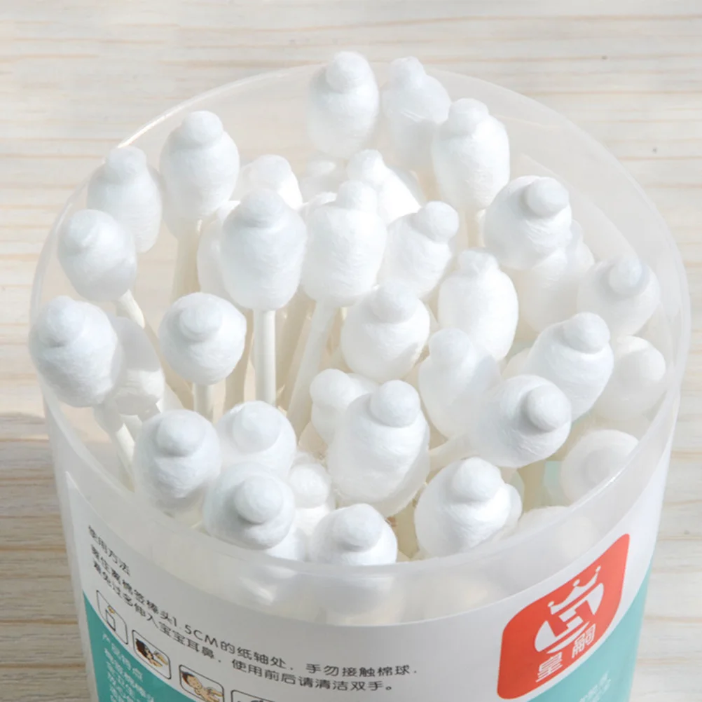 56/224pcs Baby Natural Cotton Swabs With Safety Head Gourd Shape Stable Cotton Buds Ear Sticks For Children (56pcs Per Boxes )