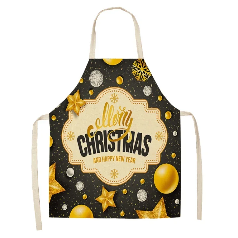 Merry Christmas Snowflake Pattern Linen Sleeveless Hand Wipe Waist Apron Home Holiday Kitchen Decor Cleaning Baking Delantal