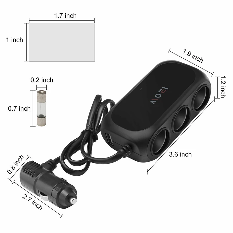 Universal 120W 12V 24V 3 Way Cigarette Lighter Multi Socket USB Charger Interior Dual Black Adapter Splitter ABS Car accessory