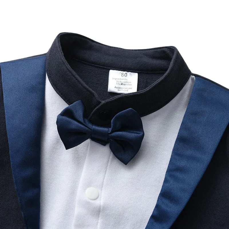 طفل الفتيان رومبير قطعة واحدة ربطة القوس فيونكة بذلة البحرية القطن عموما الوليد بنين الشتاء شهم دعوى طفل سهرة الملابس 0-3 متر #5