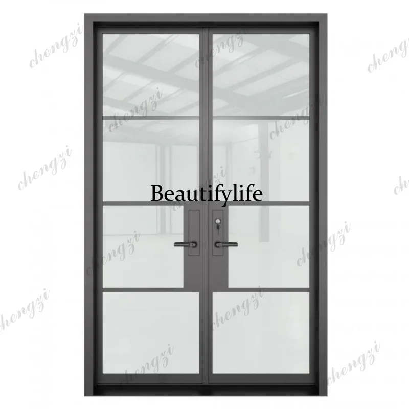K153 Customization French Style Wrought Iron Lattice Heritage Single Swing Flutted Glass Steel Door