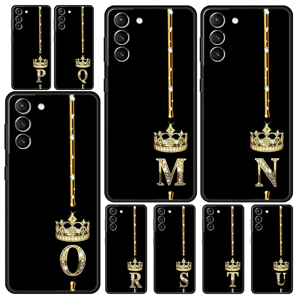 Etui na telefon Diamond Crown Letter Letters do Samsung Galaxy S24 S23 Ultra S22 S21 S20 FE 5G S10 S10E S9 Plus S8 Miękki czarny pokrowiec