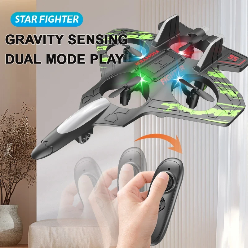 Planeur électrique en mousse de chasse télécommandé 2.4G, hélicoptère de vol stationnaire UAV avec lumières colorées LED, modèle d'avion