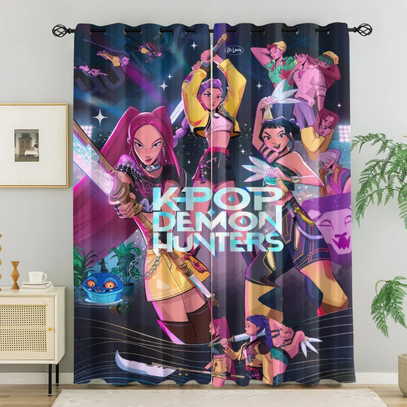 

2 шт. шторы Hasbro Kpop Anime Girls, светонепроницаемые, термоизолирующие, с люверсами, для спальни и гостиной