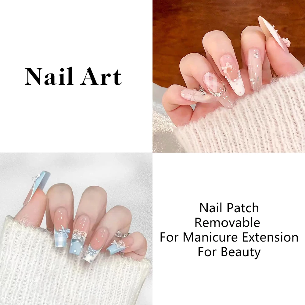 

10pcs Handmade Wearable Nails Kit With Adhesive Full Cover Nail Patch Lace Grid Pattern Removable Nail Art Decor Manicure Gift