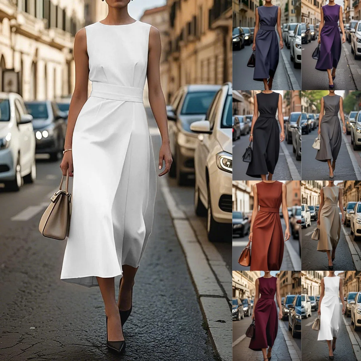 

2025 New Summer Sleeveless Crew Neck Fashion Casual Long Dress Women Foreign Trade Cross-border