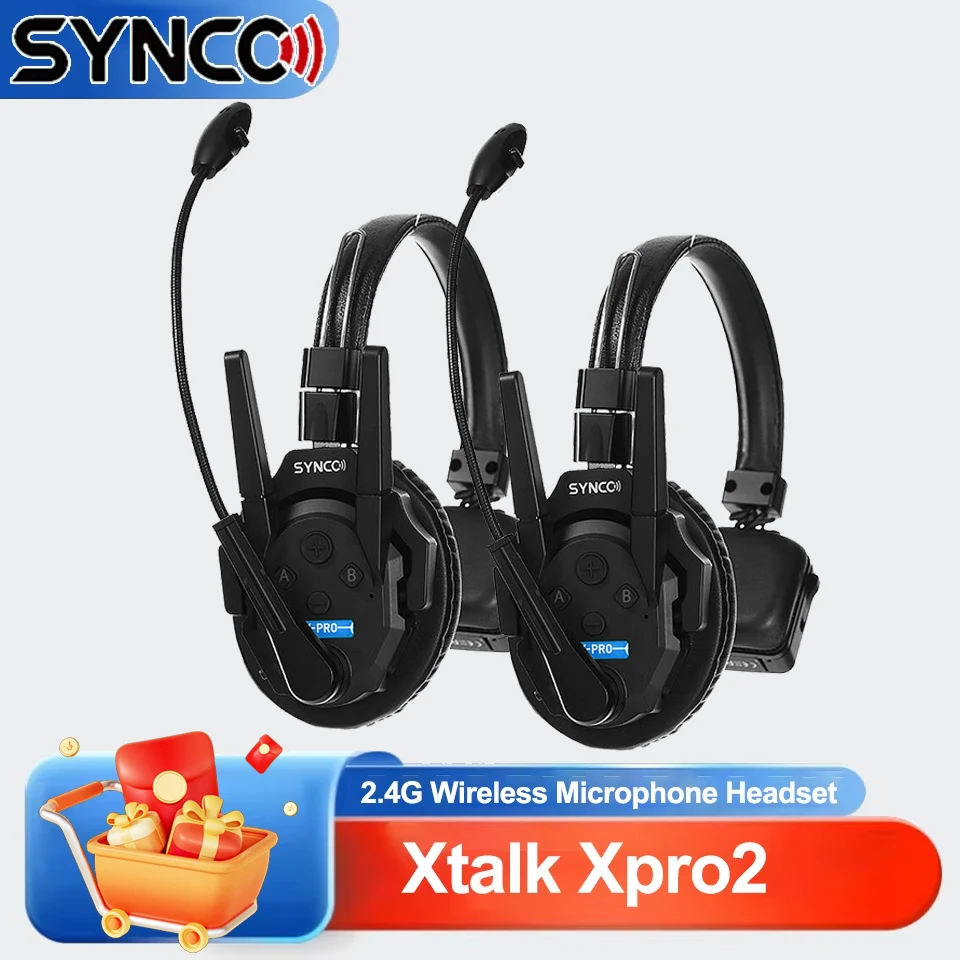 

Synco Xtalk XPro2 Wireless Intercom System with 2 Single-Ear Headsets (2.4 GHz) Full Duplex 24-Hour Battery Life 3.5mm Monitor