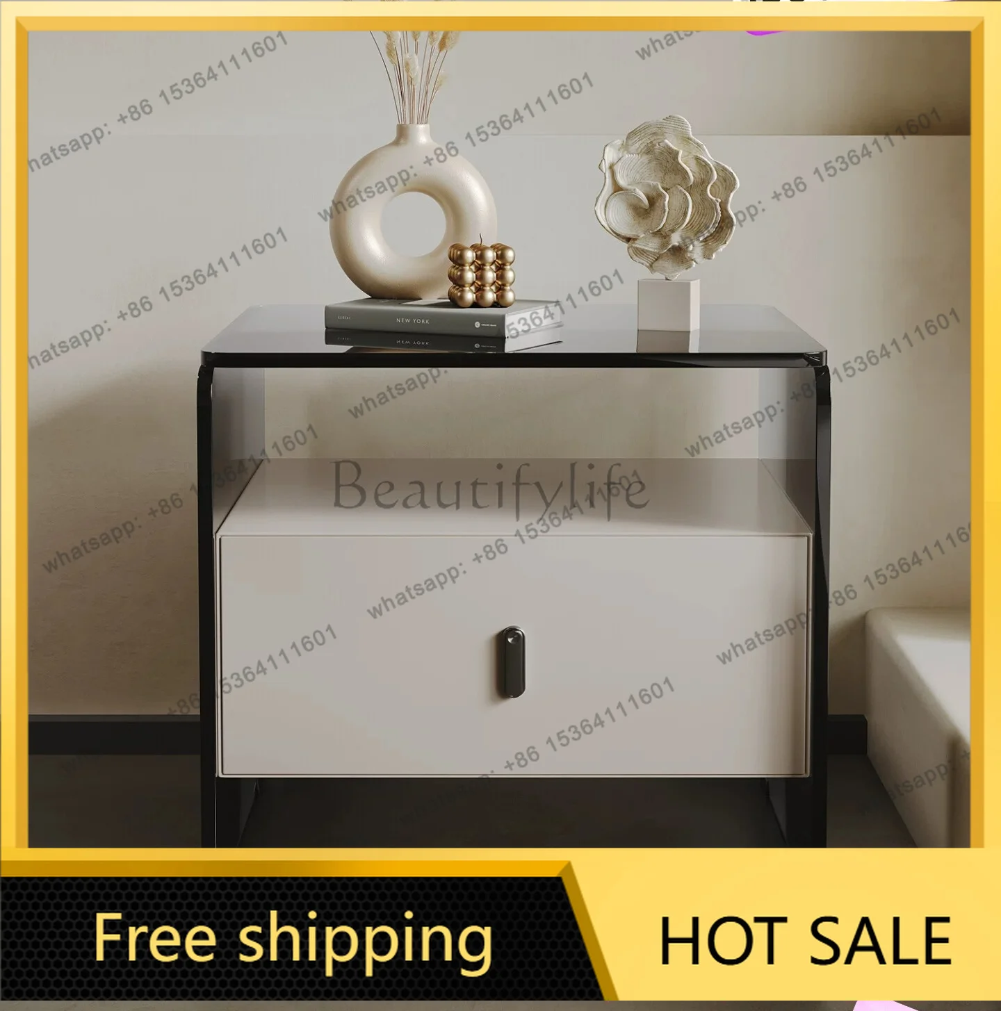 Hot bedside table Italian minimalist light luxury tempered glass locker