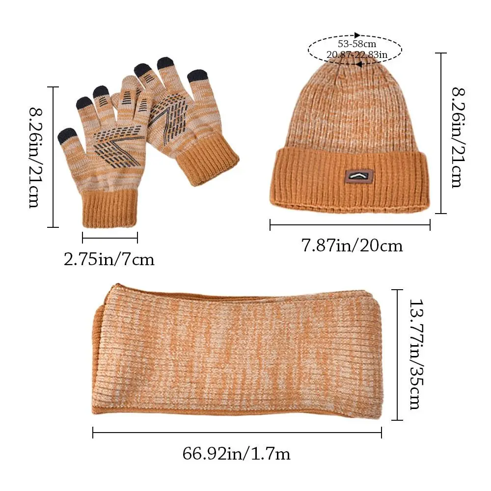 3 pz/set Inverno Caldo Beanie Cappello Sciarpa di Lana Lavorata A Maglia Guanti Touch Screen Antivento All'aperto Protezione Per Le Orecchie Cap per Le Donne Degli Uomini