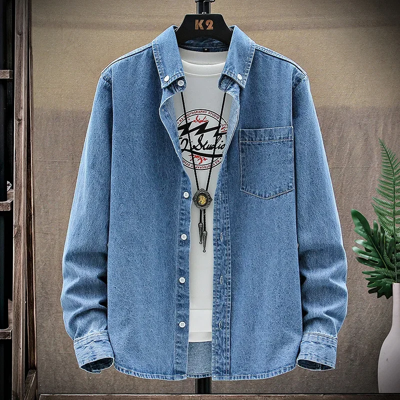 Fashion Large Cotton Denim Long Sleeved Men\'s Casual Large Loose Work Coat Fashion Shirt Formal Cotton Fashion Slim Men Shirt