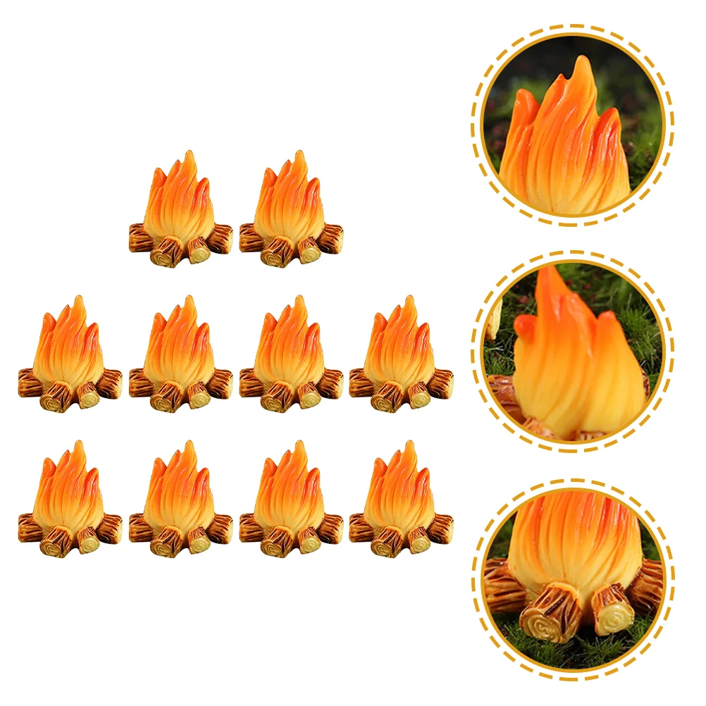 10 Pcs Fire Ornaments Fake Decoration Resin Model Toy Landscaping Camping Accessories Micro Campfire Outdoor