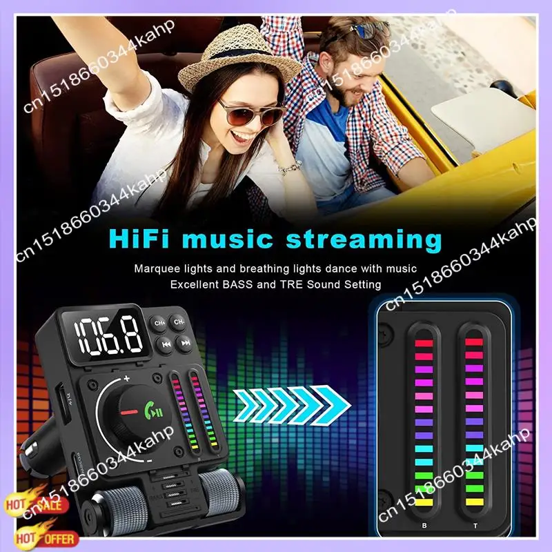 

CLCU Usb Автомобильный Bluetooth-адаптер Bluetooth 5.3 FM-передатчик, PD 30 Вт Тип C, быстрая зарядка и USB-порт, Hi-Fi высокие и басовые плееры