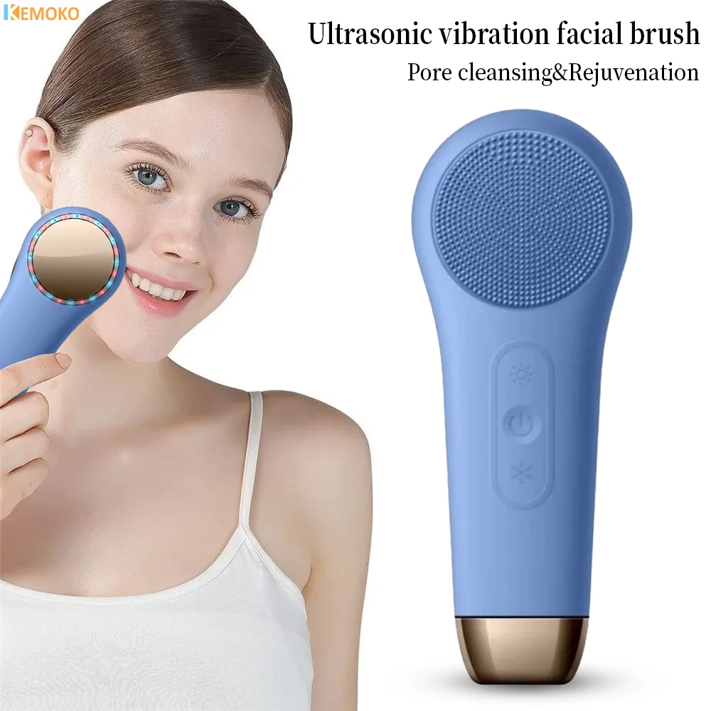 Electric Silicone Facial Cleaning Brush Face Cleanser Wash Machine Skin Pore Blackhead Remover 45℃ Skin Massager Facial Cleanser